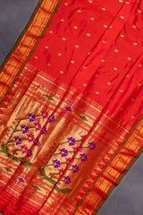 Yeola Paithani Naarali Border Handloom Pure Silk Red