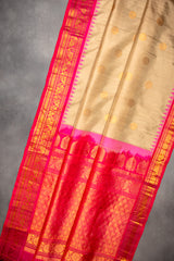 Gadwal handloom Pure Silk Off White With Hot Pink 