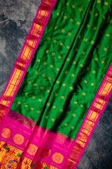 Maharani Paithani Handloom Kadiyal Pure Silk saree pink and green combo