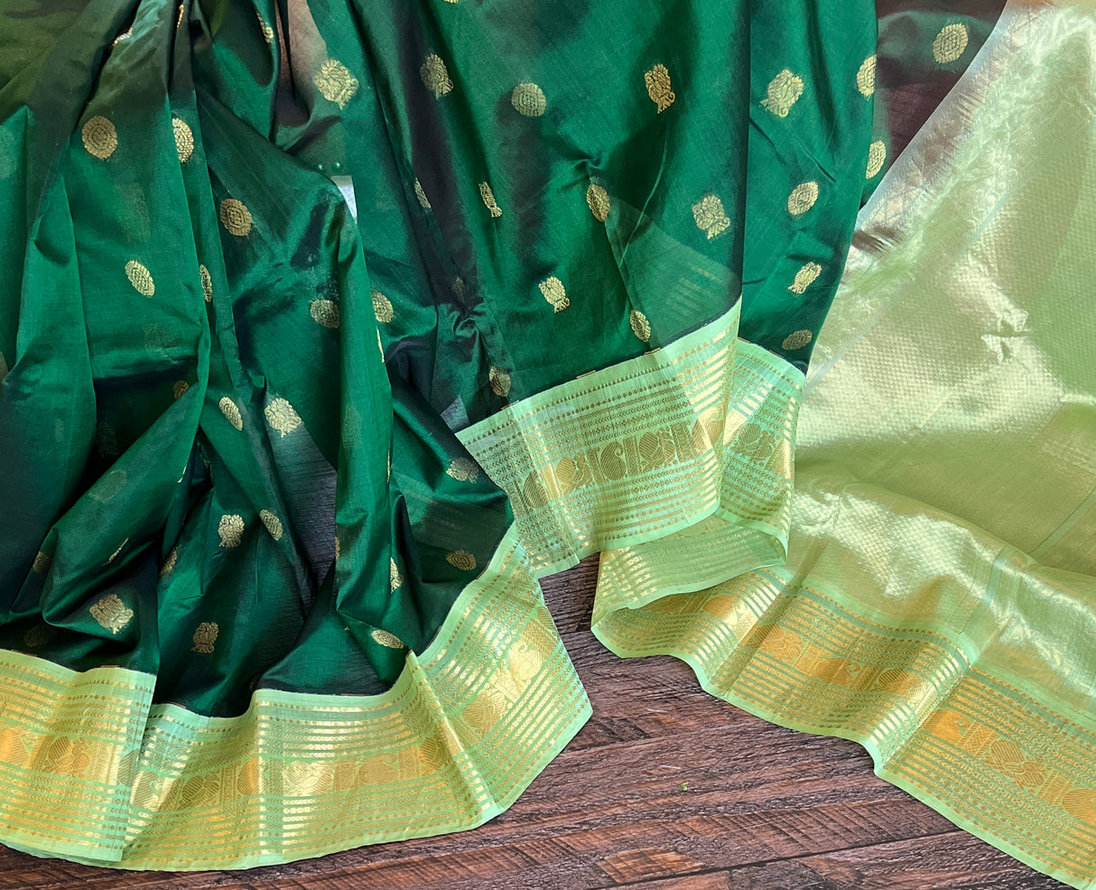 Bottle Green SECO Kanjeevaram pure Silk pure Cotton