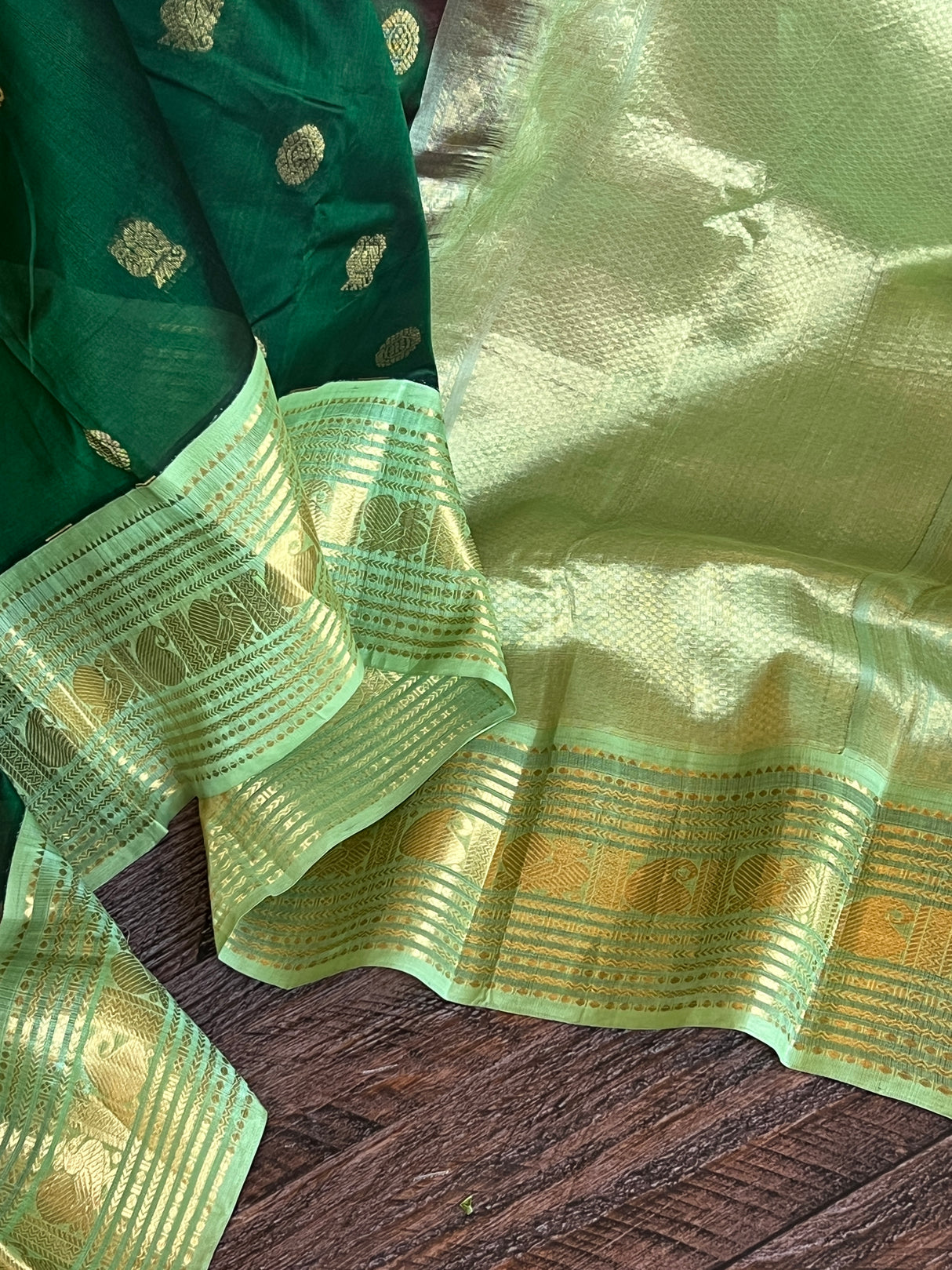 Bottle Green SECO Kanjeevaram pure Silk pure Cotton