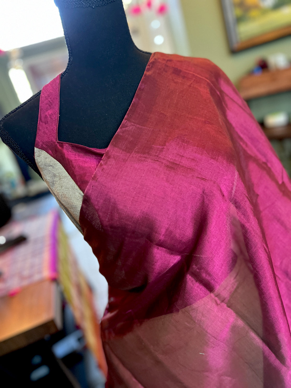 Silver wine Tissue Pattu Silk