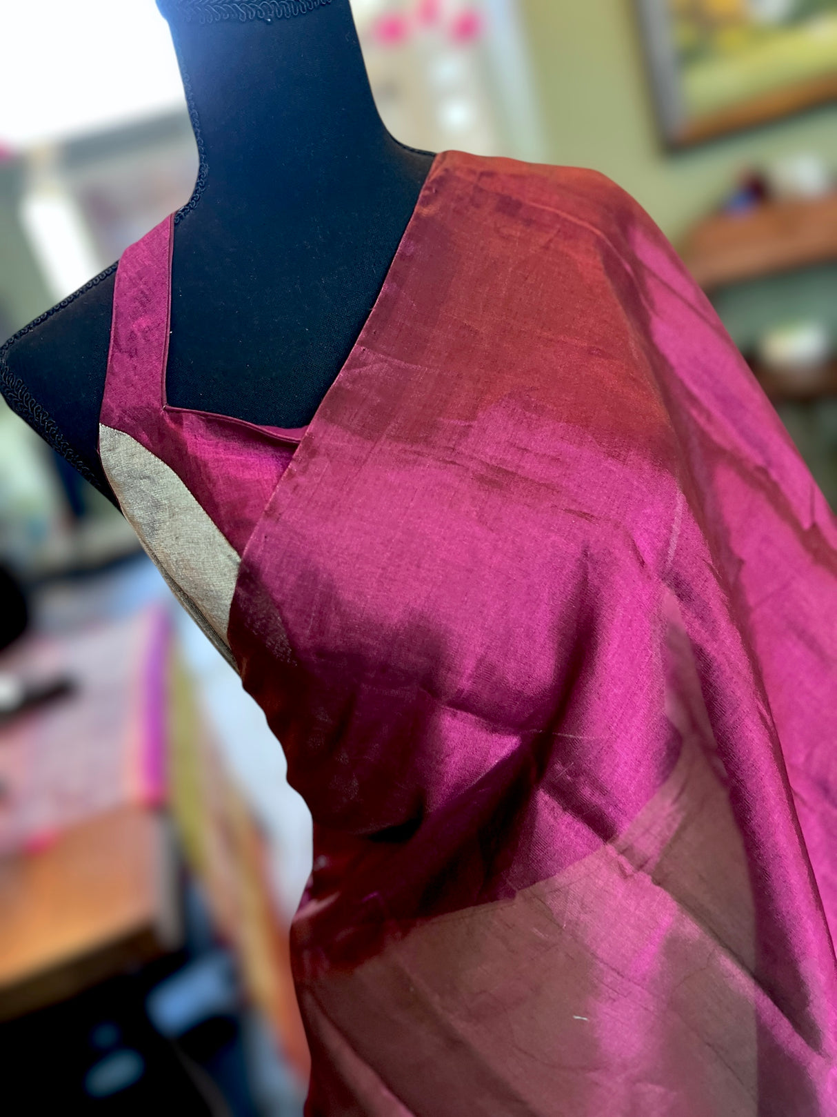 Silver wine Tissue Pattu Silk