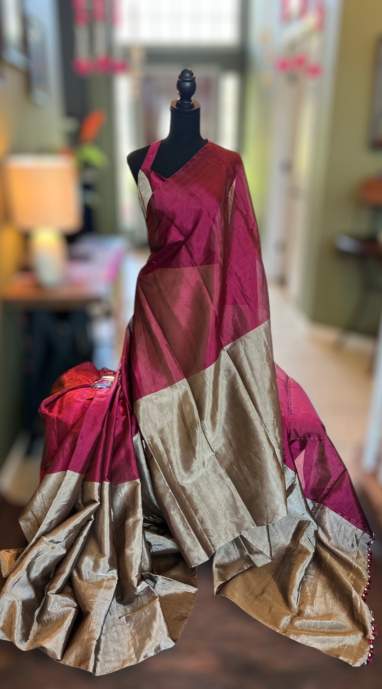 Silver wine Tissue Pattu Silk