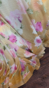 Floral Georgette with Sequins - Mustard Yellow