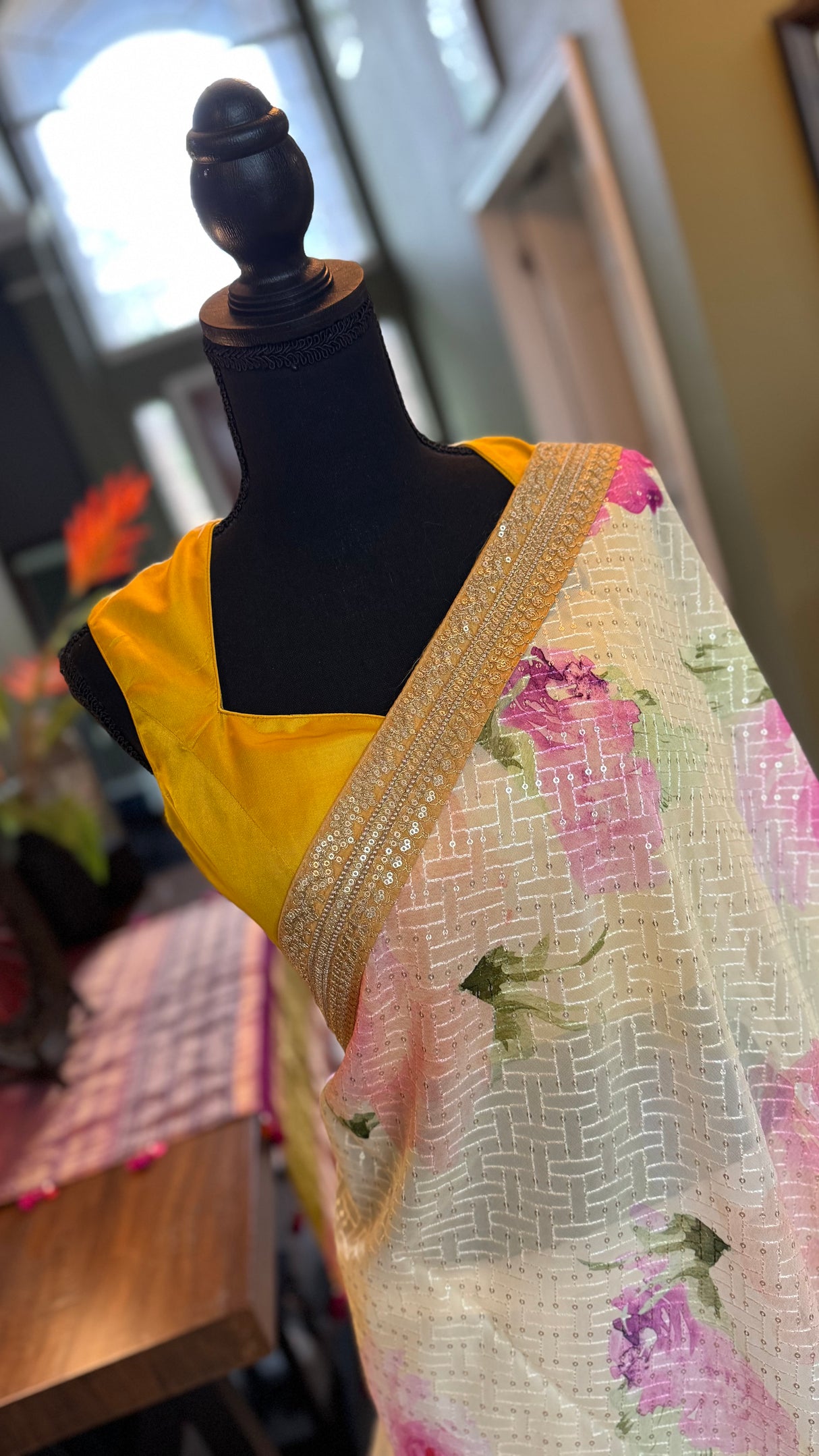 Floral Georgette with Sequins - Mustard Yellow