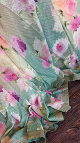 Floral Georgette with Sequins - Pista Green