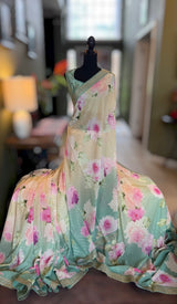Floral Georgette with Sequins - Pista Green