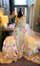 Floral Georgette with Sequins - Mustard Yellow