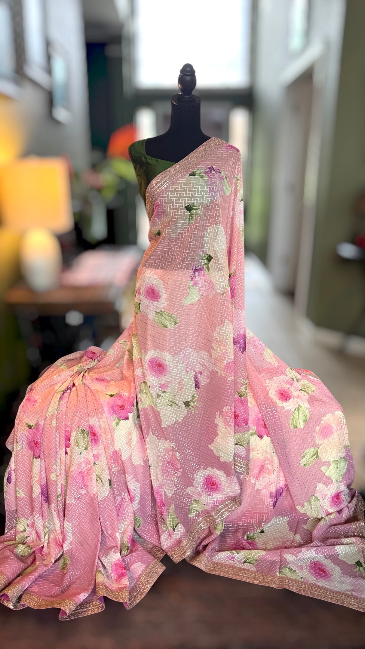 Floral Georgette with Sequins - All Pink