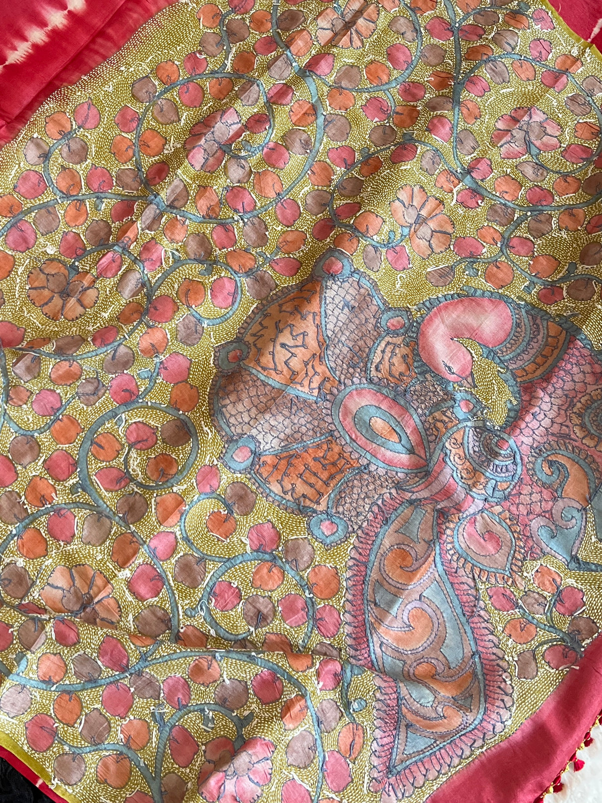 Pure Gachi Tussar Shibori Tie & dye With Kantha Work