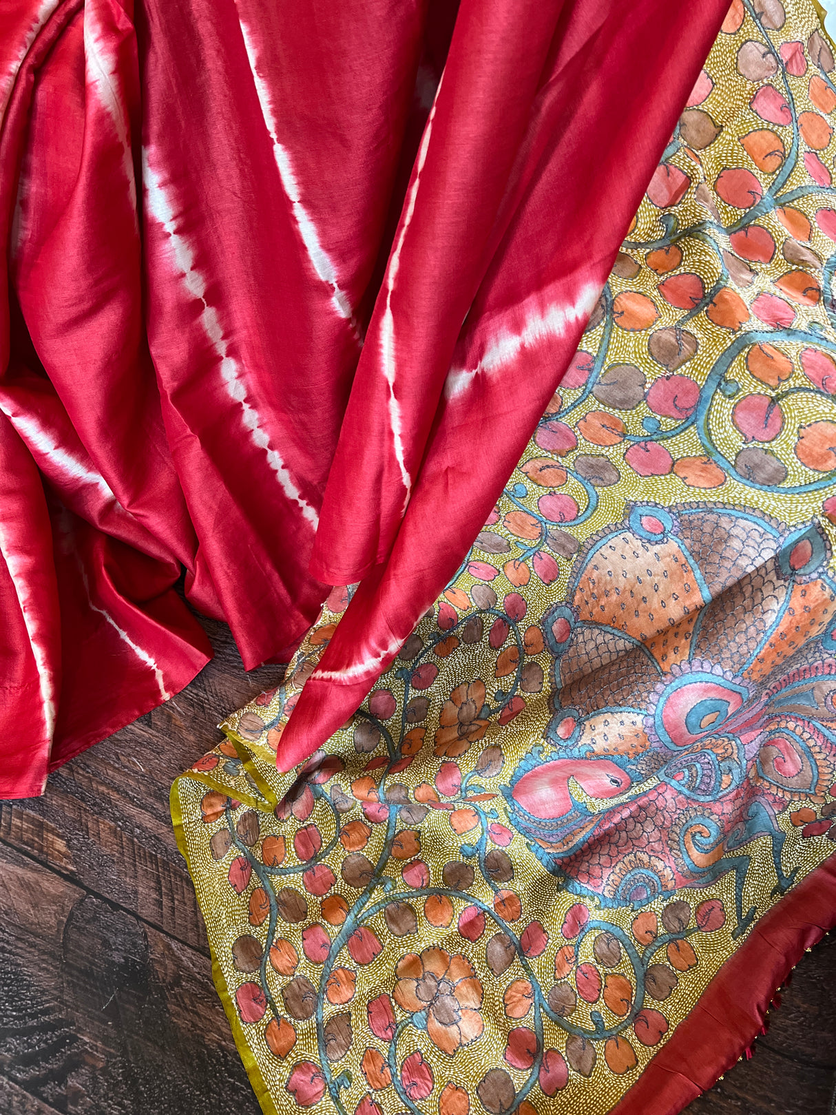 Pure Gachi Tussar Shibori Tie & dye With Kantha Work