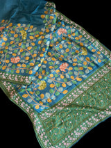 Pure Gachi Tussar Kalamkari With Kantha and Gujrathi Kutch Work