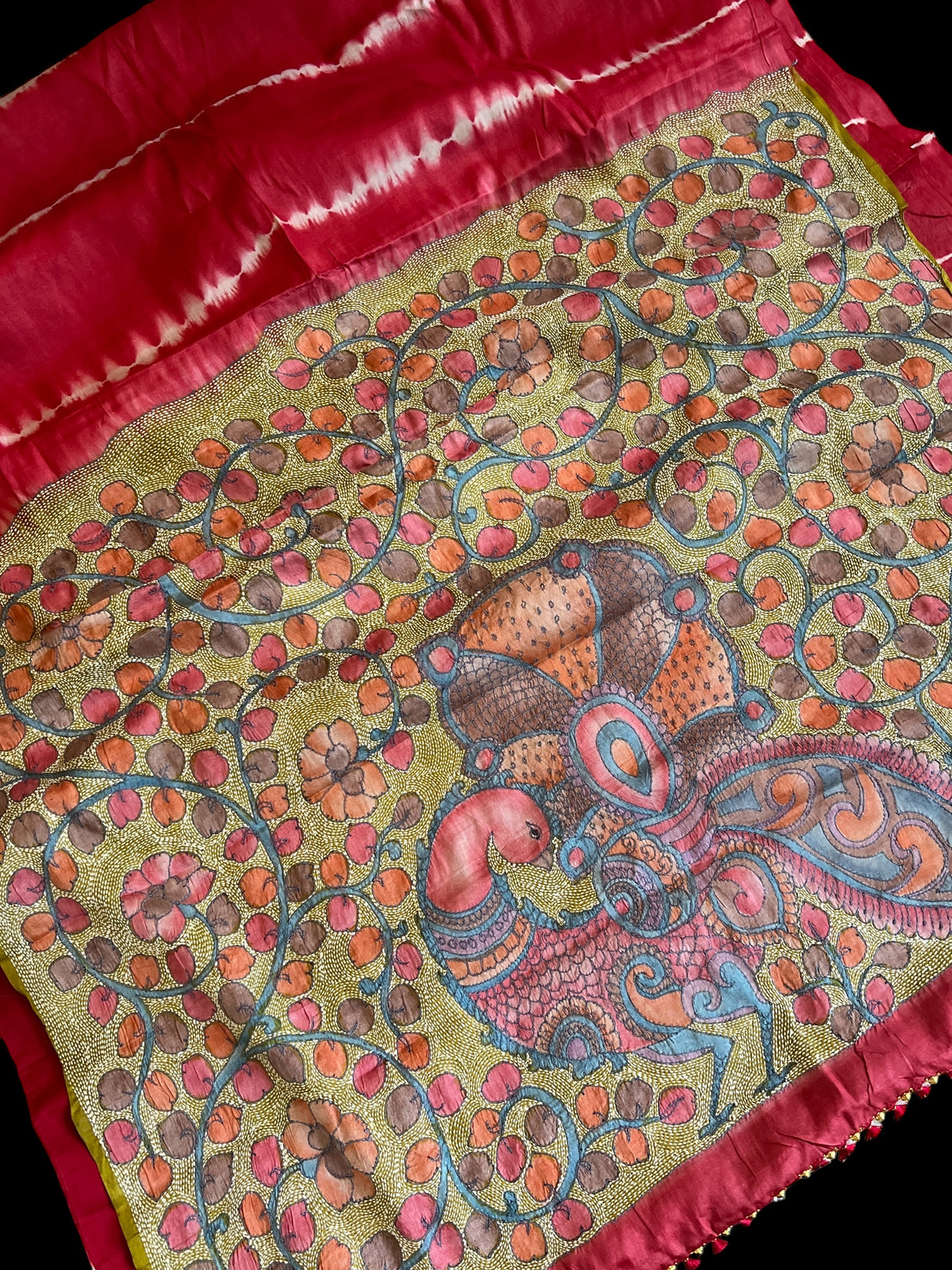 Pure Gachi Tussar Shibori Tie & dye With Kantha Work