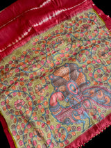 Pure Gachi Tussar Shibori Tie & dye With Kantha Work