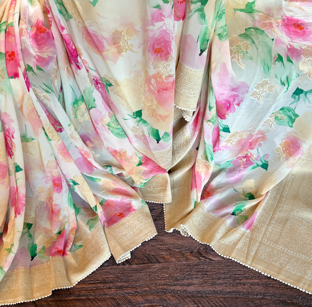 Ivory Floral Banaras Georgette with Blouse