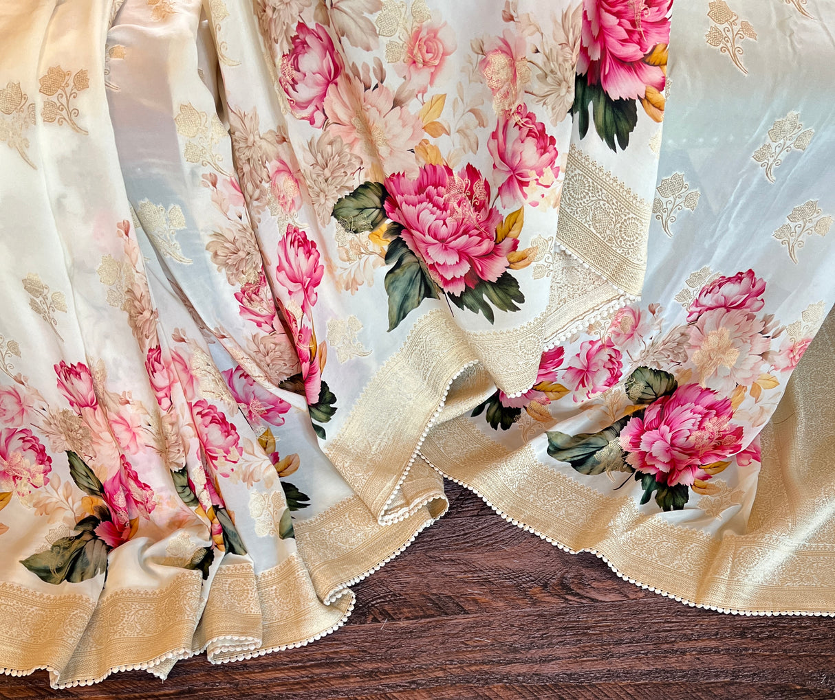 Ivory Floral Banaras Georgette with Floral Blouse