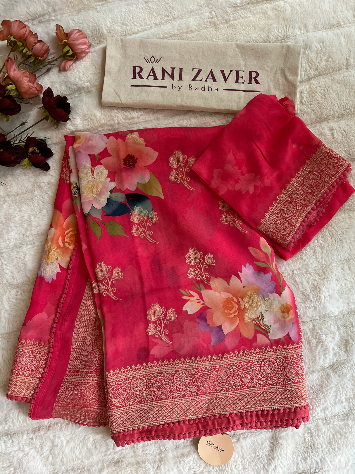 Salmon Floral Banaras Georgette with BP