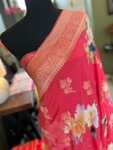 Salmon Floral Banaras Georgette with BP