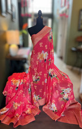 Salmon Floral Banaras Georgette with BP