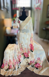 Ivory Floral Banaras Georgette with Floral Blouse