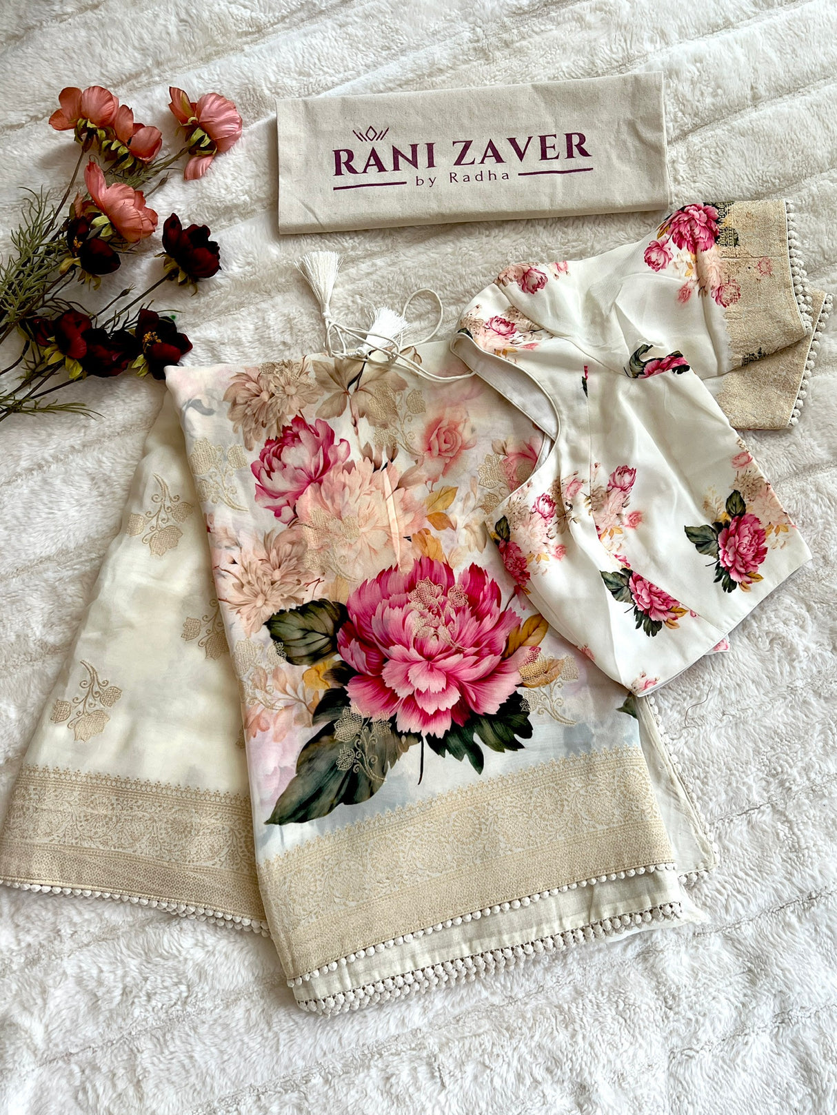 Ivory Floral Banaras Georgette with Floral Blouse