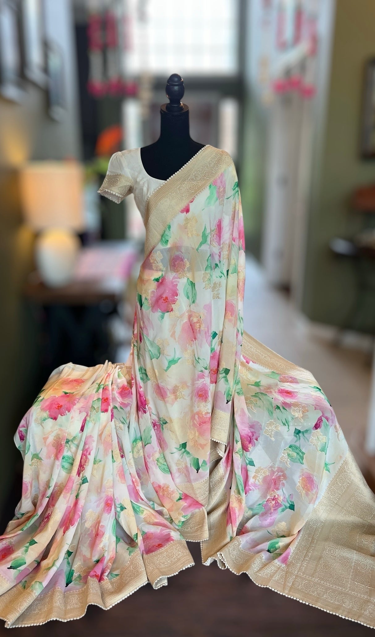 Ivory Floral Banaras Georgette with Blouse