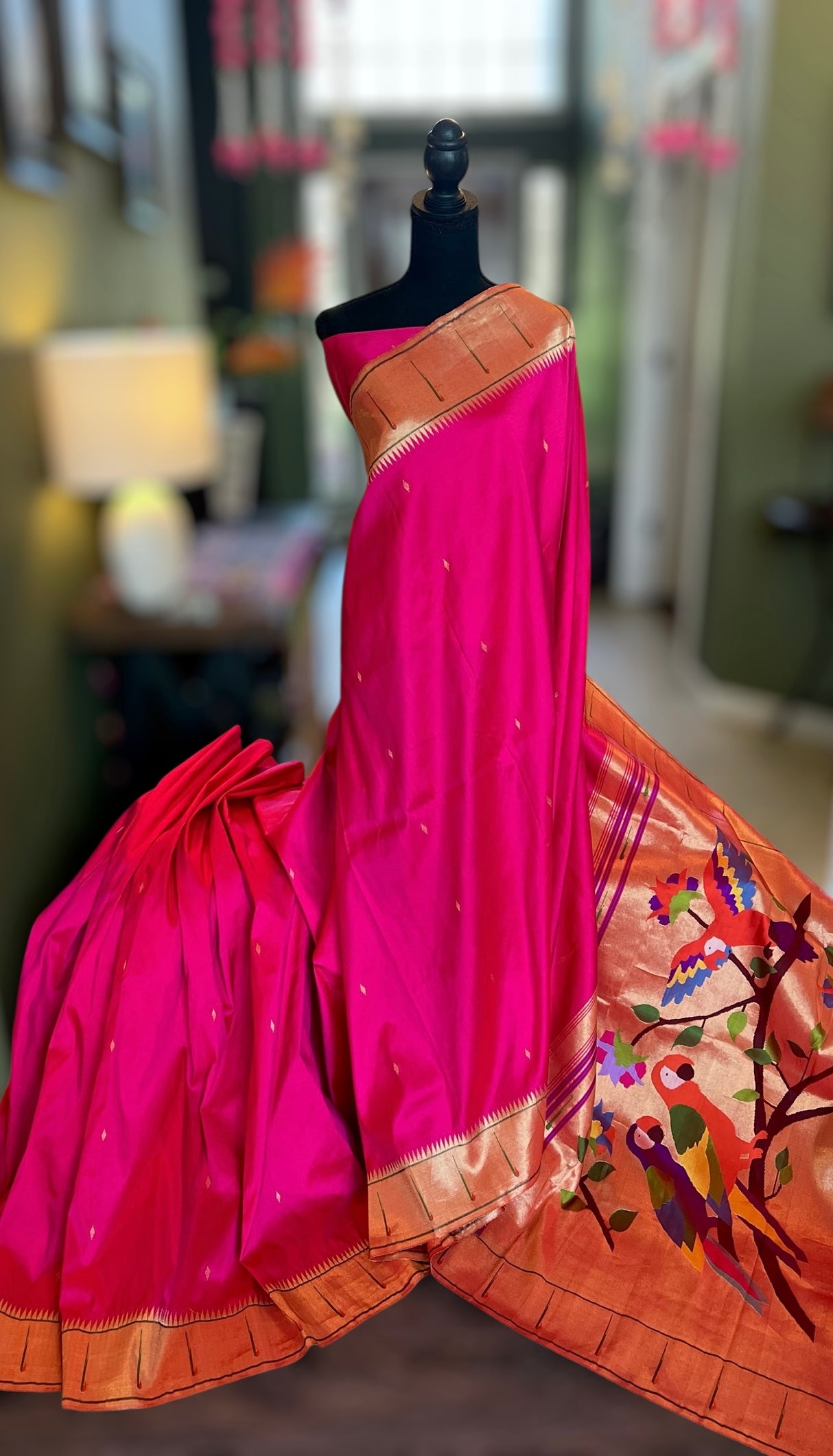 Single Muniya Pink Handloom Paithani Pure Silk