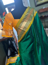  narayanpet pure silk saree with blouse yellow and green