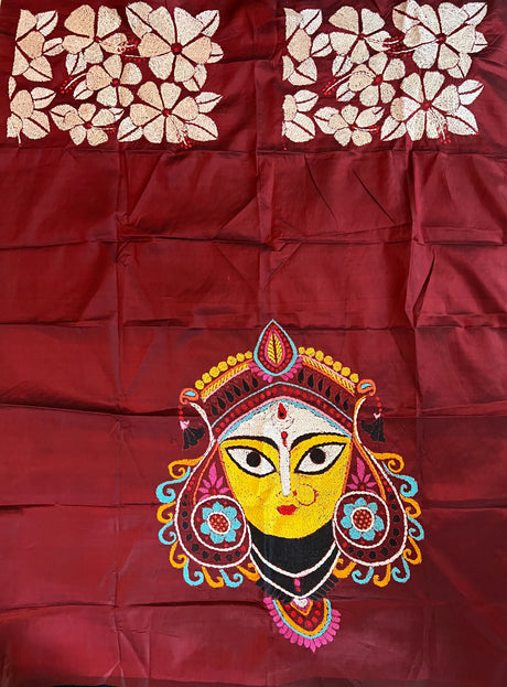 Maroon Hand Katha Bishnupuri Silk