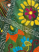Forest Green Hand Katha Stitch Gachi Tussar Silk