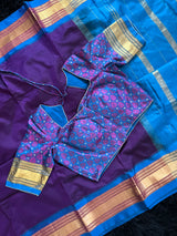  narayanpet pure silk saree with blouse purple and blue