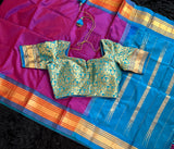  narayanpet pure silk saree with blouse pink and blue