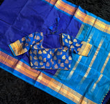  narayanpet pure silk saree with blouse blue and purple combo