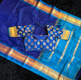  narayanpet pure silk saree with blouse blue and purple combo