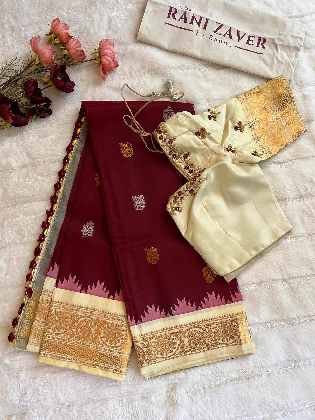 Maroon Beige Gadwal Kanchi Pure Silk