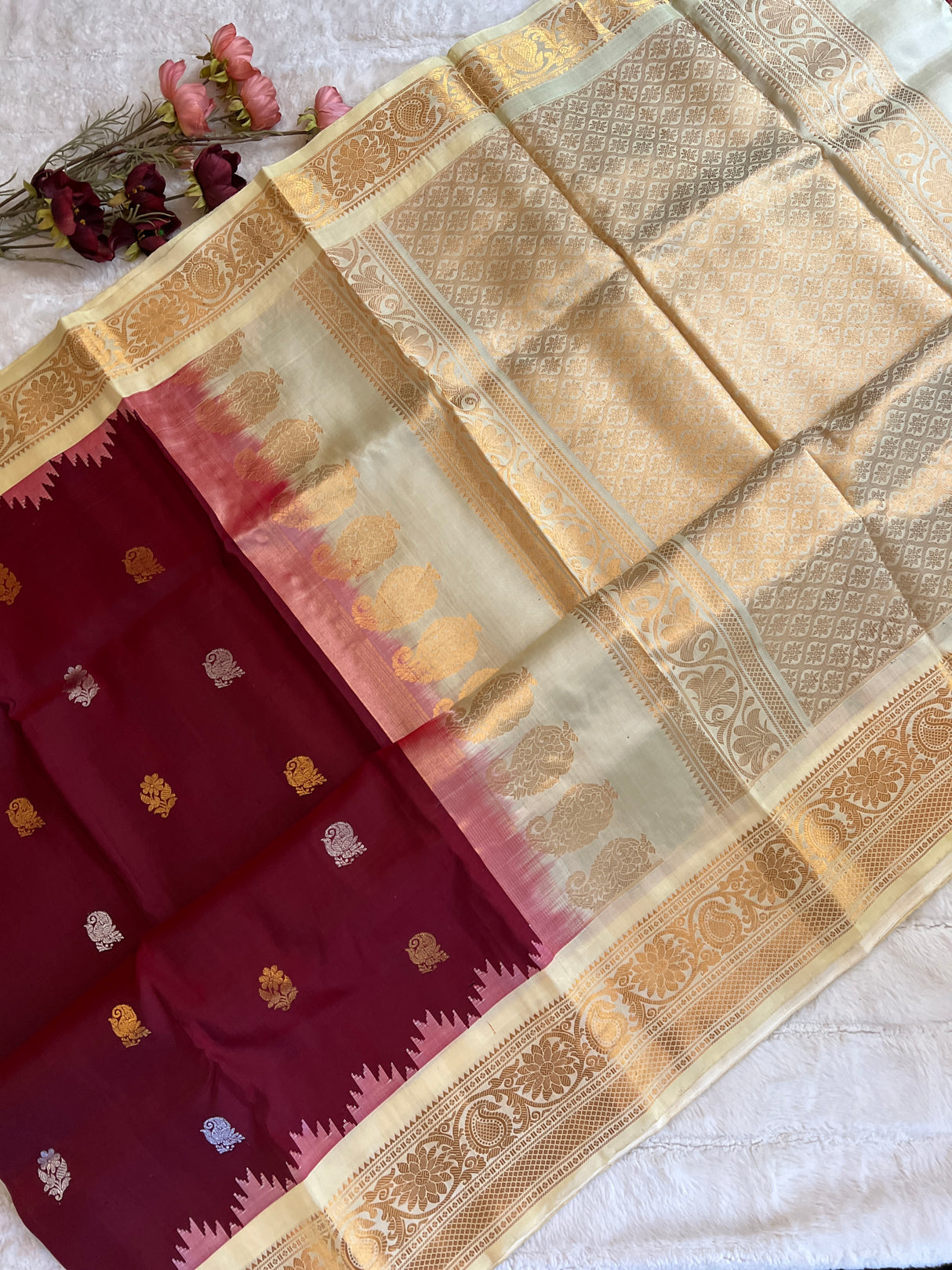 Maroon Beige Gadwal Kanchi Pure Silk