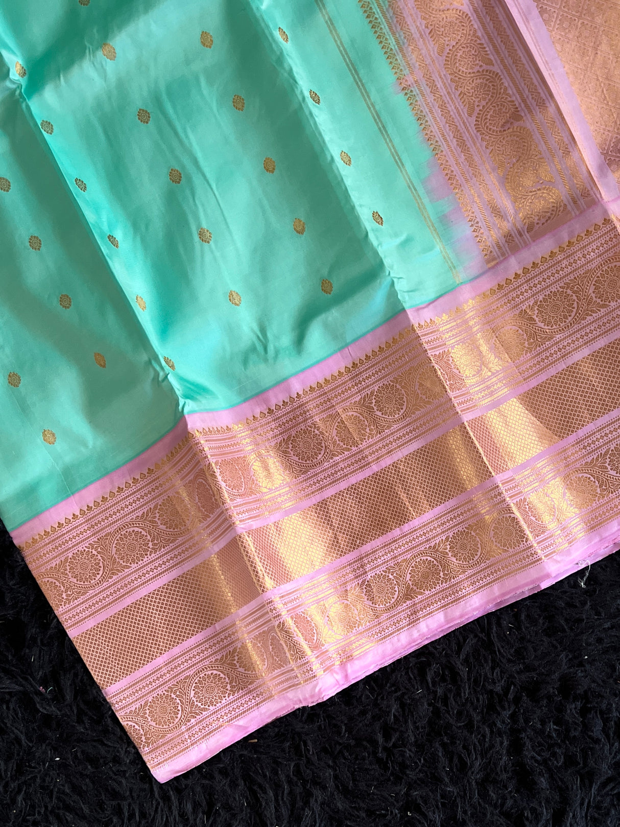 Blue Pink Gadwal Kanchi Pure Silk