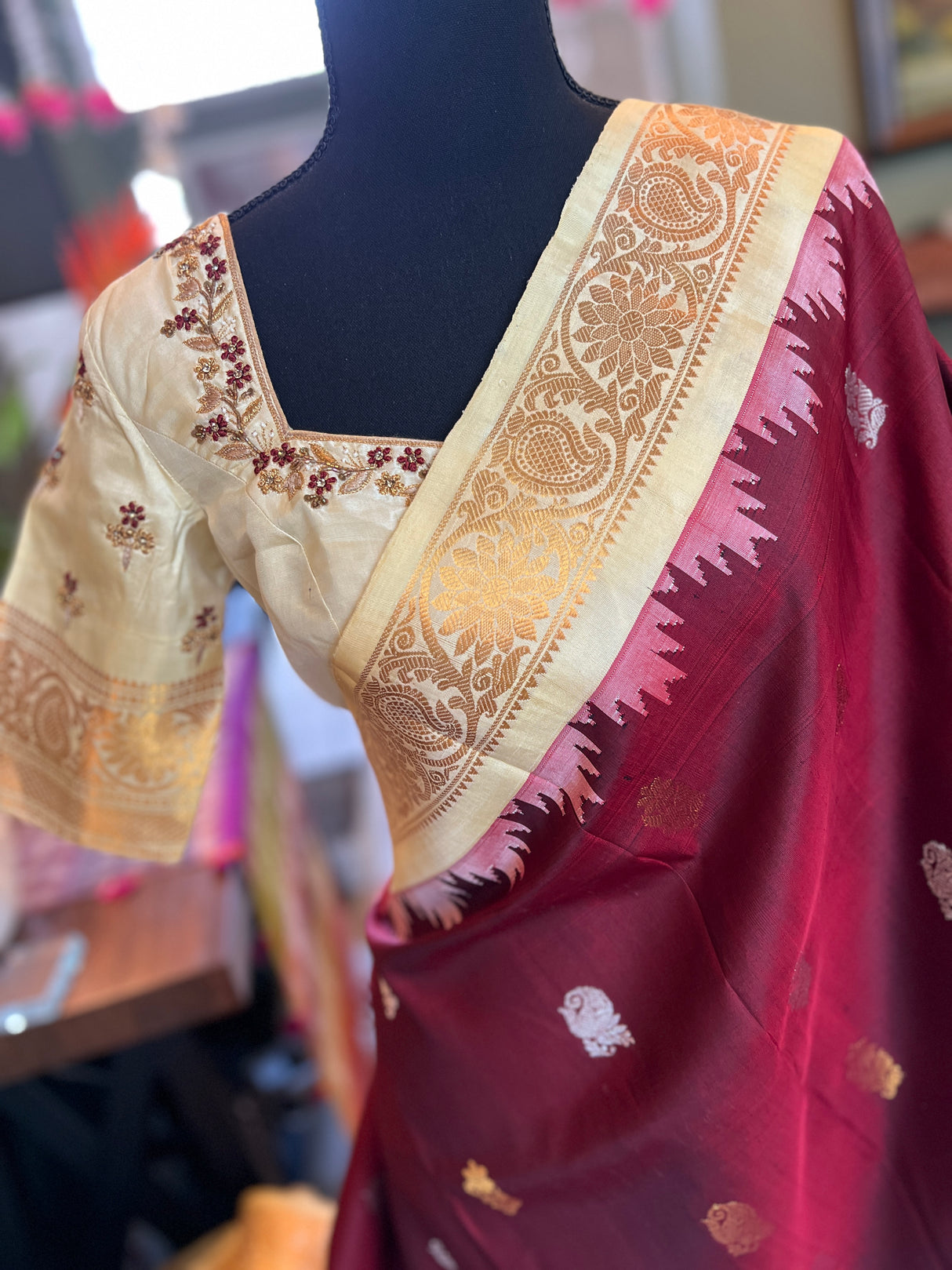 Maroon Beige Gadwal Kanchi Pure Silk