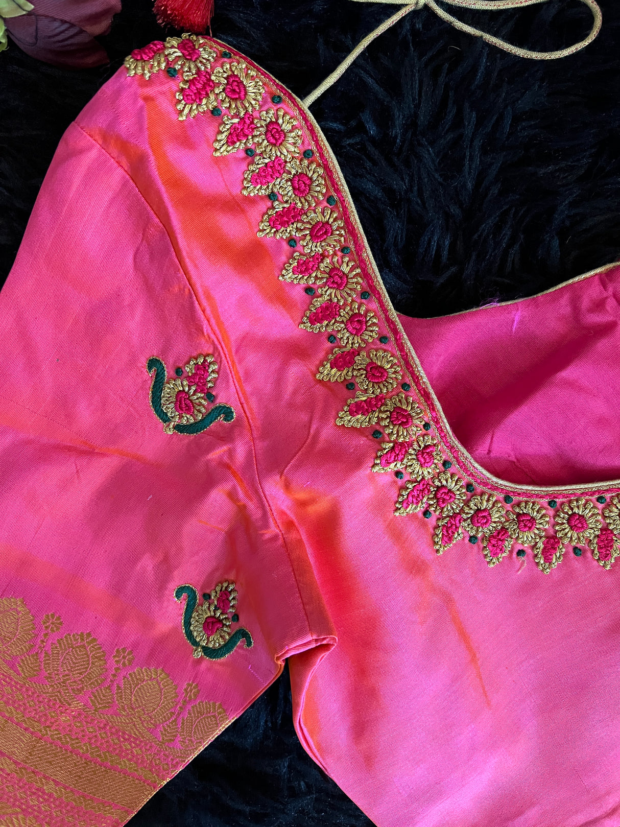 Green Stripes Hot Pink Gadwal Kanchi Pure Silk