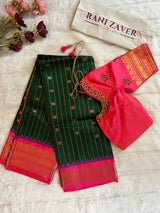 Green Stripes Hot Pink Gadwal Kanchi Pure Silk