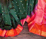 Green Stripes Hot Pink Gadwal Kanchi Pure Silk