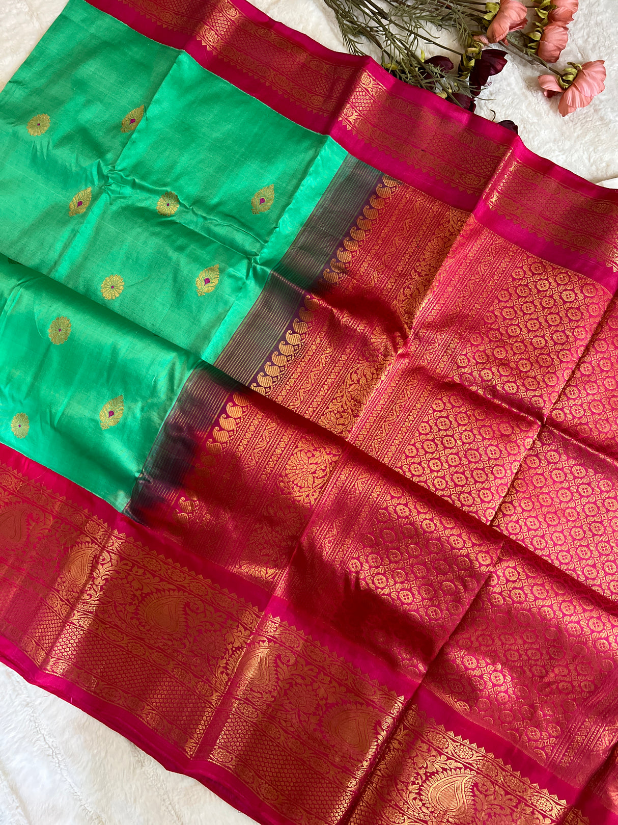 Green Rani Pink Gadwal Kanchi Pure Silk