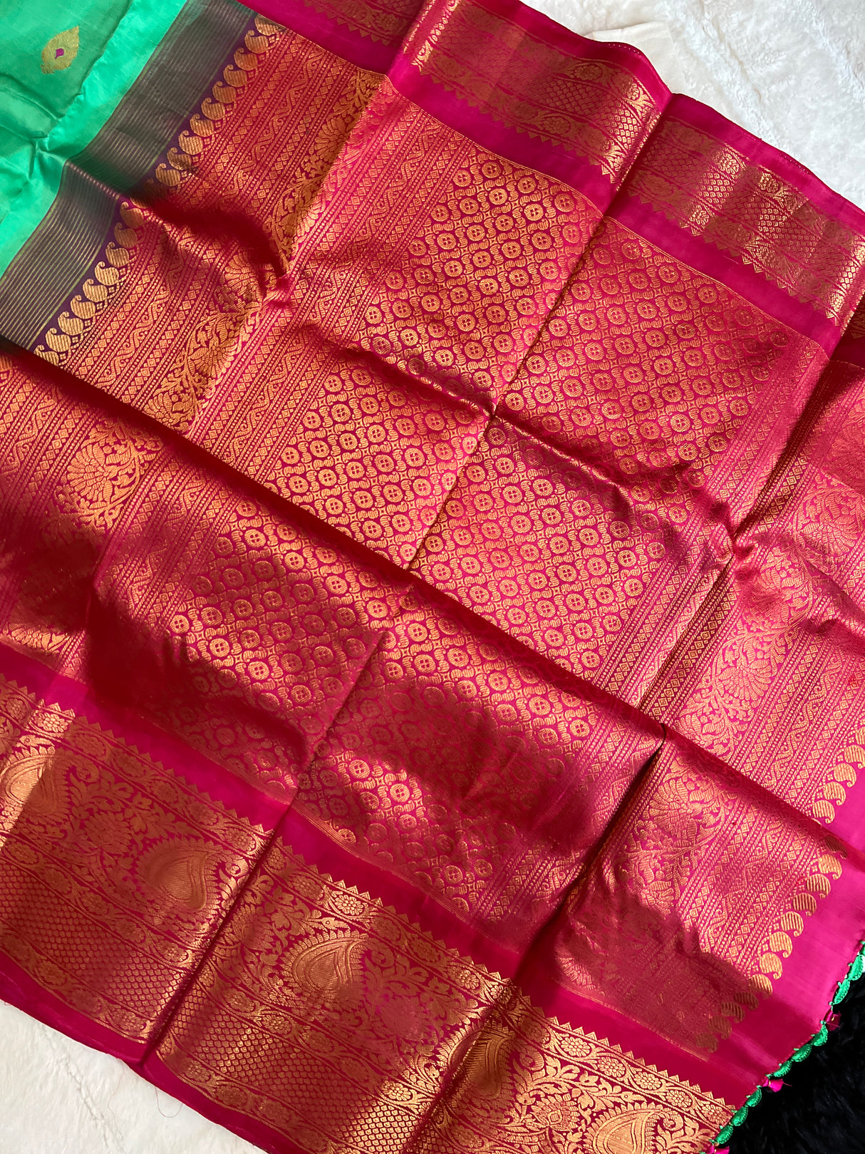 Green Rani Pink Gadwal Kanchi Pure Silk