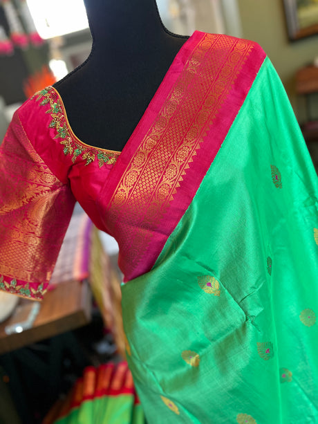 Green Rani Pink Gadwal Kanchi Pure Silk