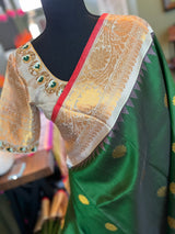 Bottle green Grey Gadwal Kanchi Pure Silk