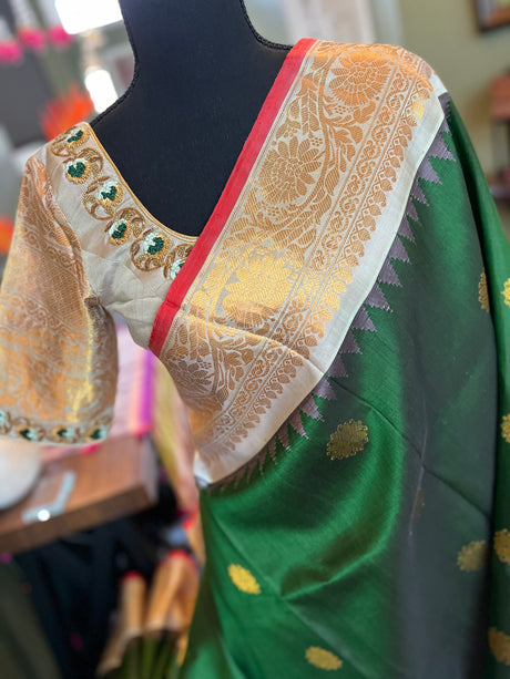 Bottle green Grey Gadwal Kanchi Pure Silk