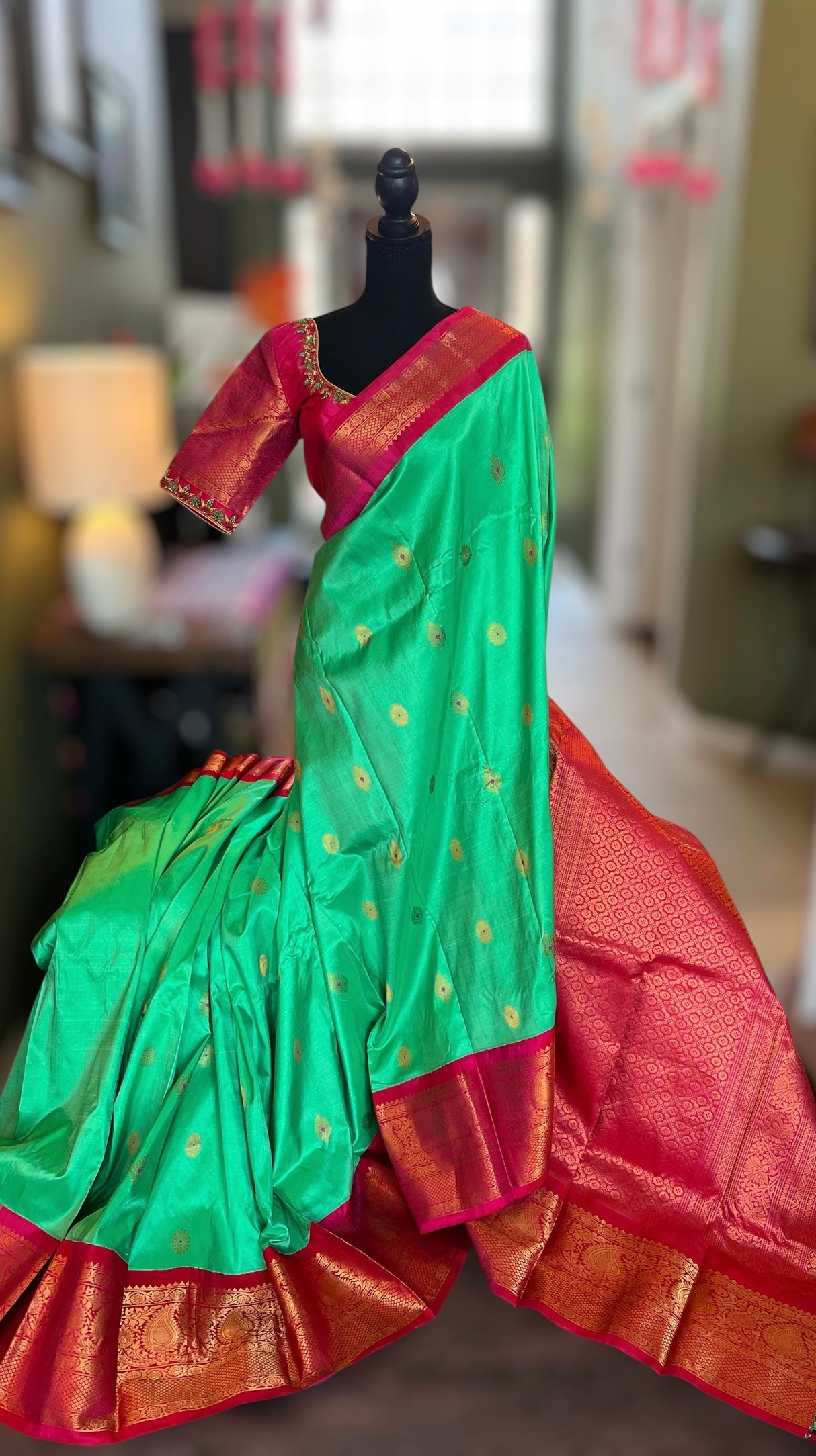 Green Rani Pink Gadwal Kanchi Pure Silk