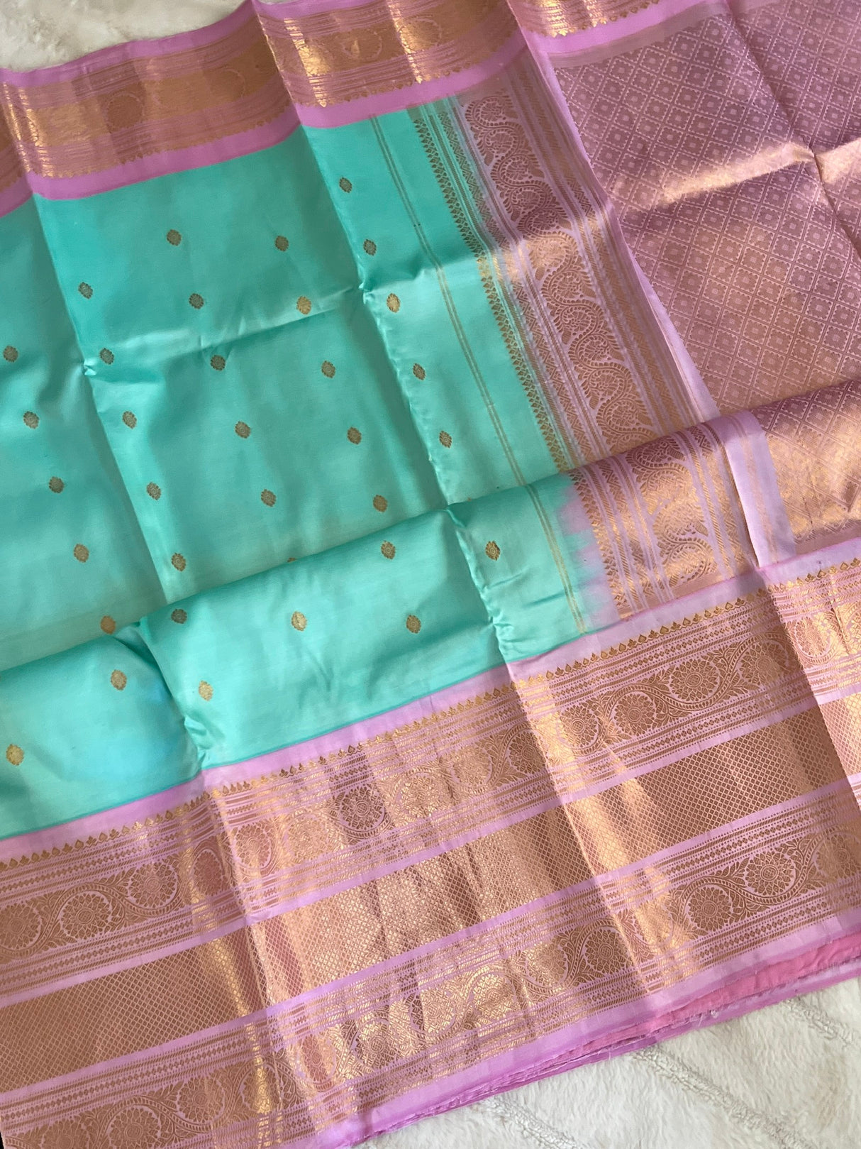 Blue Pink Gadwal Kanchi Pure Silk