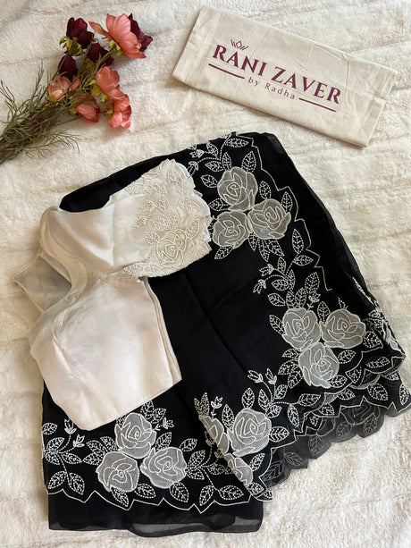Black Ivory Applique Organza